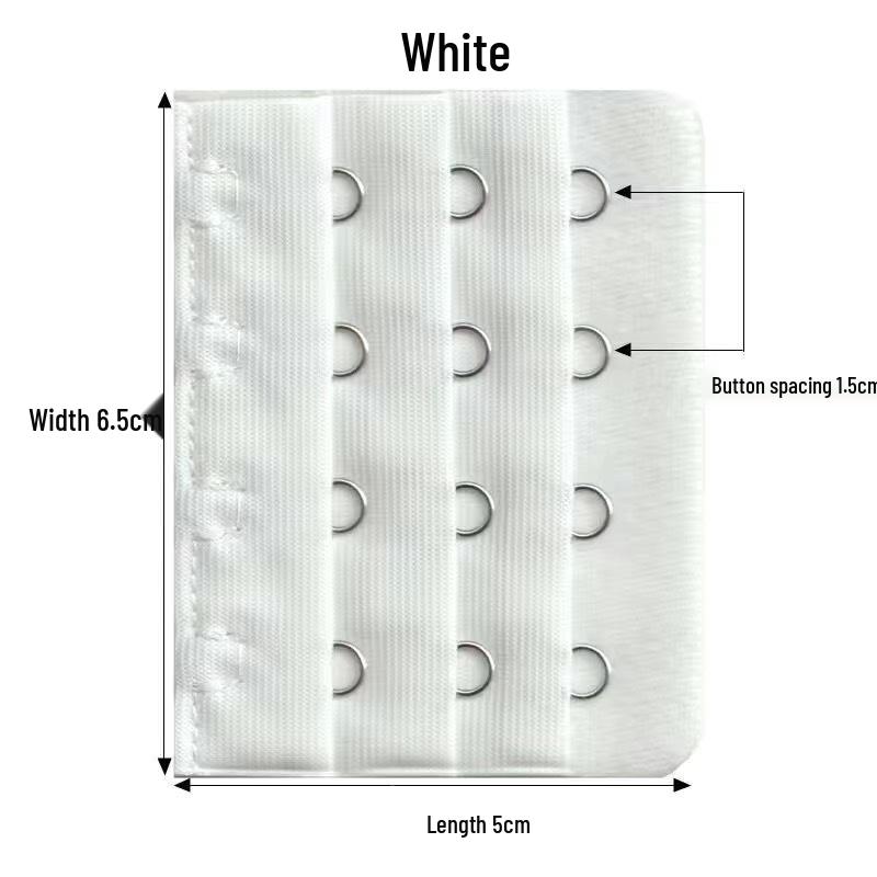 Kompaktní prodlužovač podprsenky: 4 řady, rozteč háčků 1,5 cm, 6,5 cm široké háčky z nerezové oceli