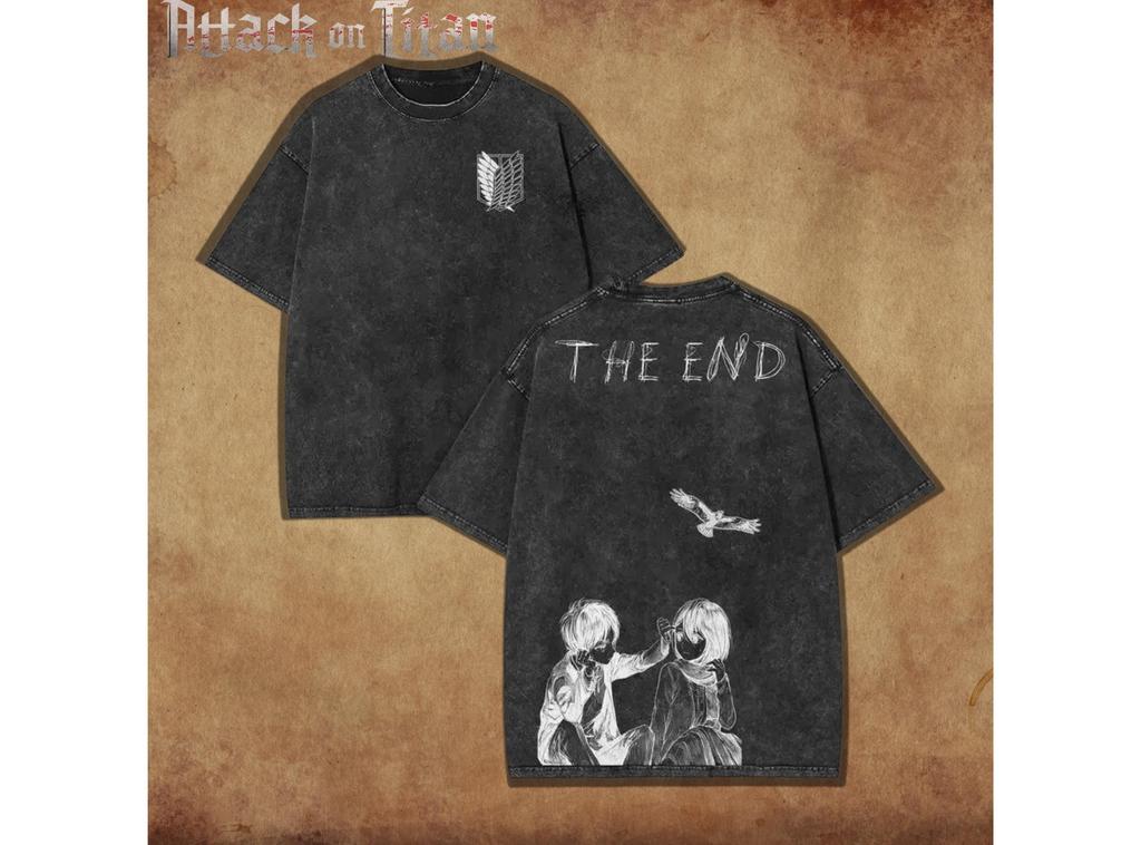Eren Mikasa T Shirt, Attack on Titan Graphic Tee, Washed Cotton Top, Birthday Gift