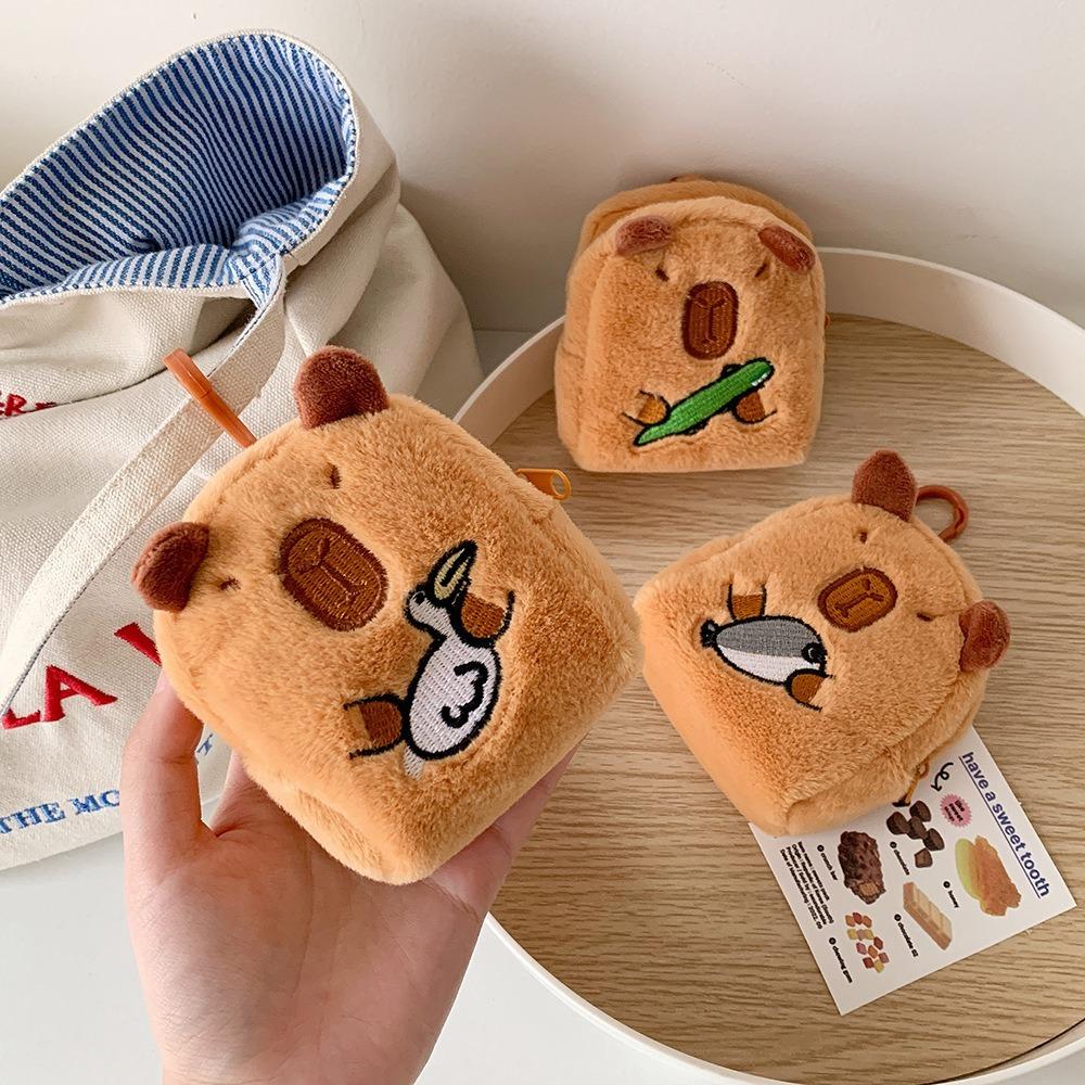 Cute Cartoon Capybara Anime Coin Purse With Keychain School Bag Pendant Headphone Storage Bag