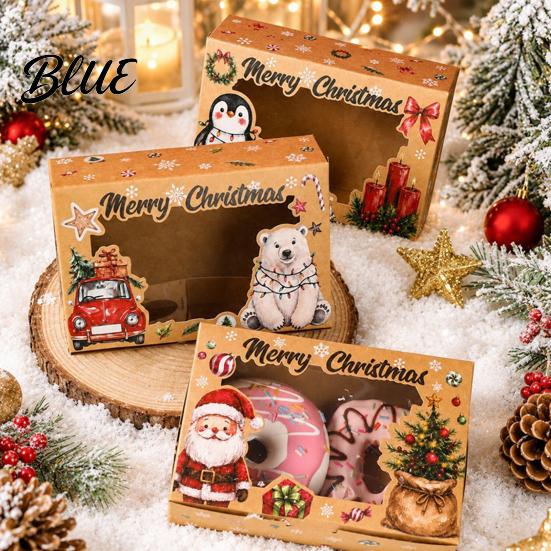 Clear Window Gift Boxes 6Pcs Christmas Paper Boxes, Xmas Color Printed Foldable Cookie Treat Holiday Bakery Packaging for Desserts, Candies, Goodies,