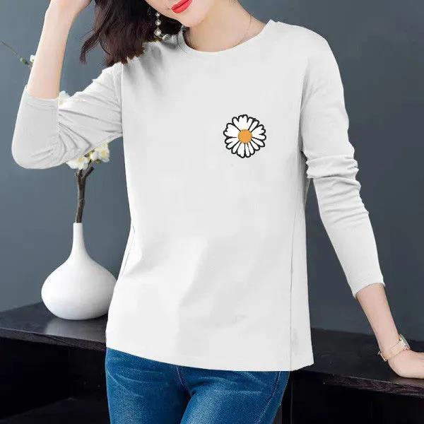 Spring Daisy Print T-shirt Long Sleeve Pullover Boutique Bottoming Shirt Casual Loose Shirt Women