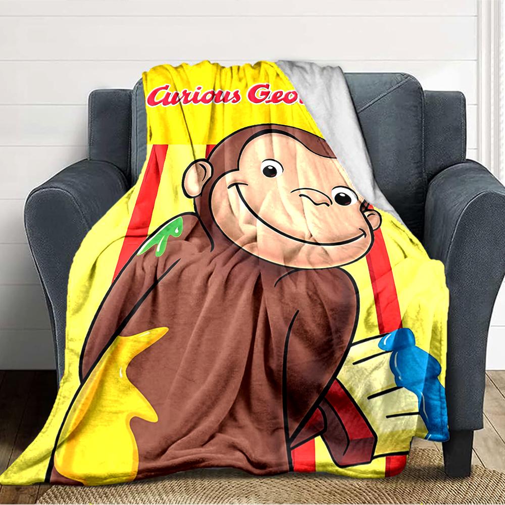 1pc Curious George (5) Blanket, Gift, for Men and Women, Soft Blanket, Good for Sofa Bed Couch Travel, Lightweight Flannel Blanket