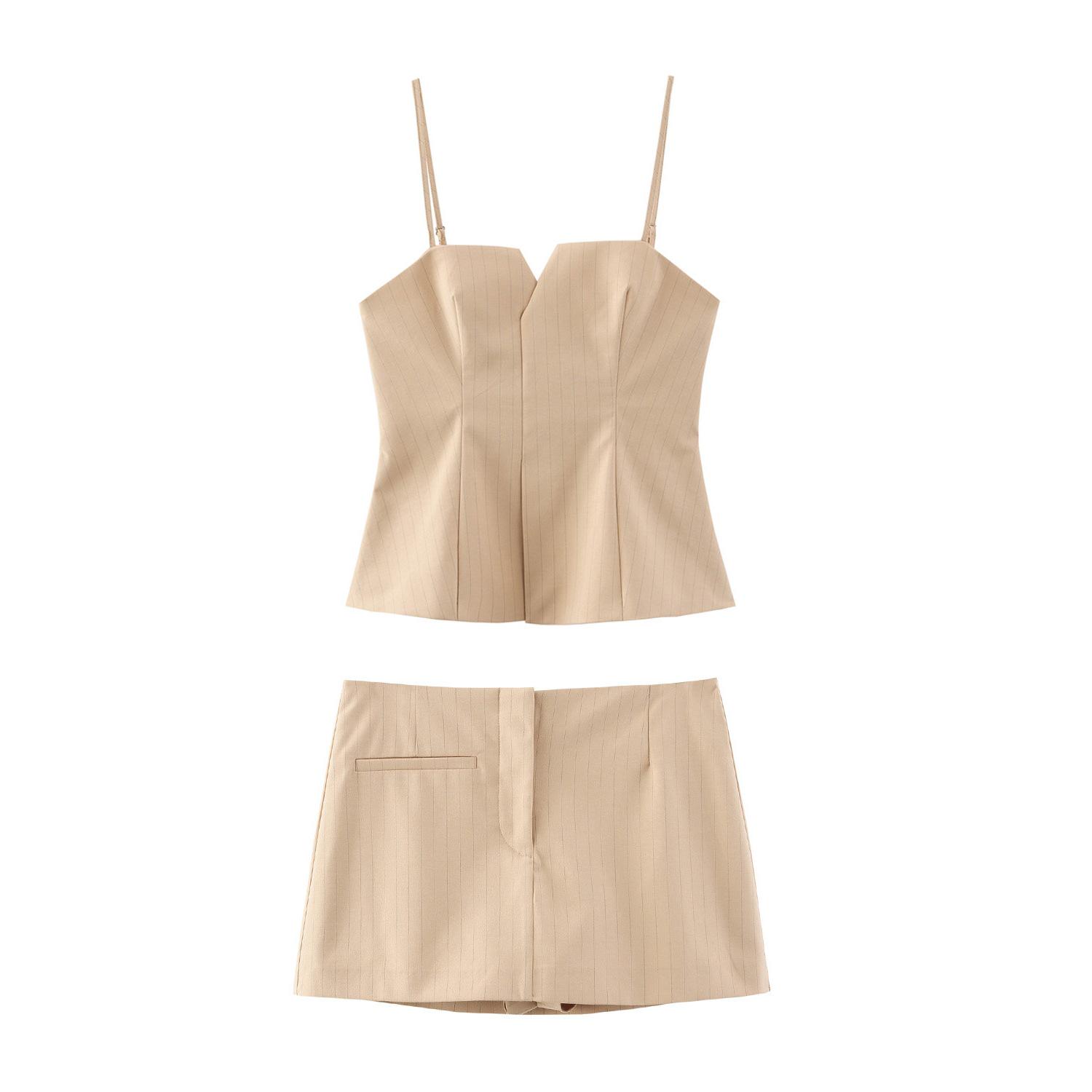 

TAOP&ZA Women s Summer Fashion Pleated Camisole & Striped Culottes Set M