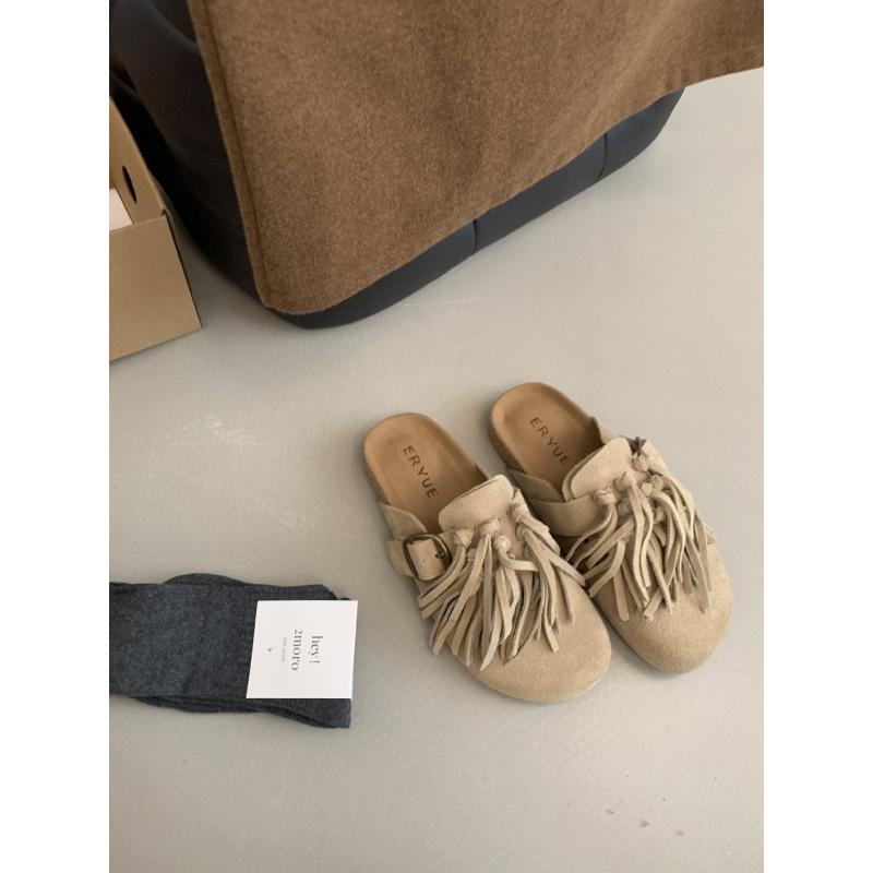 Cowhide version - fringed platform 3cm shoes 2025 autumn and winter new lazy one-pedal bag drag