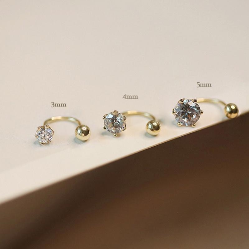 

100% 925 Sterling Silver Screw Bead Stud Earrings 3-5mm Inlaid Exquisite Shiny Zircon Earrings for Women Jewelry Gift 3MM Gold