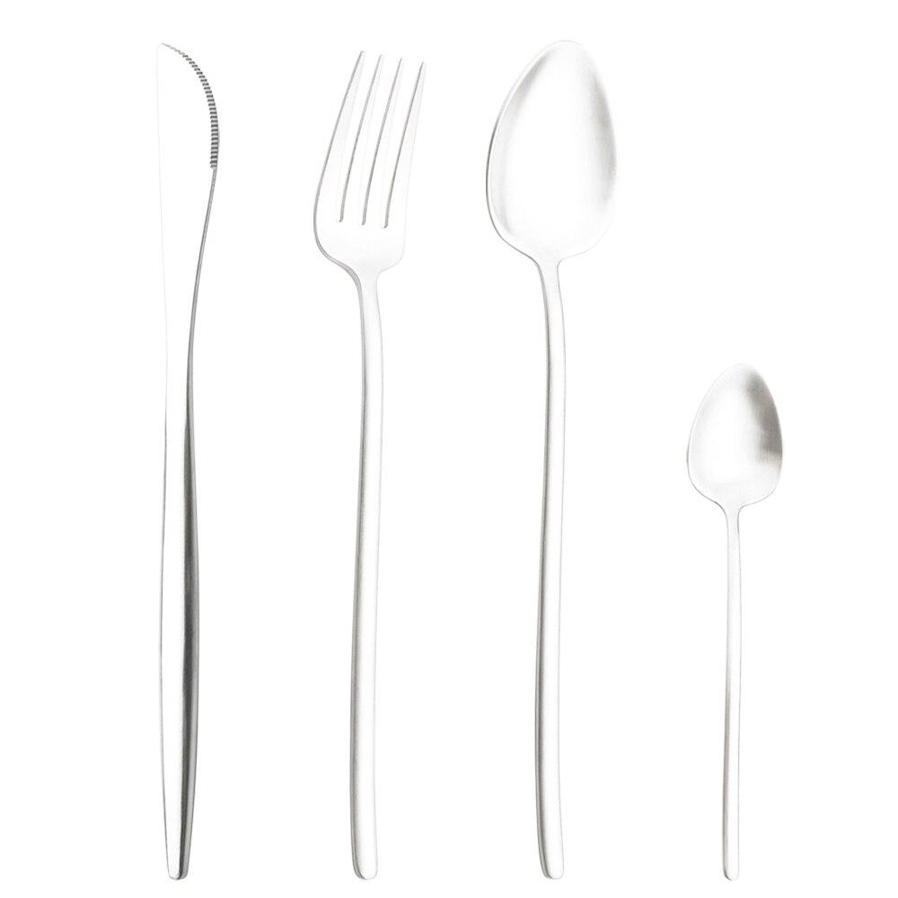 

4 шт./компл. матовый синий золотой набор столовой посуды из нержавеющей стали 304, набор столовых приборов, золотой нож, вилка, ложки, чайная ложка, набор посуды серебряный