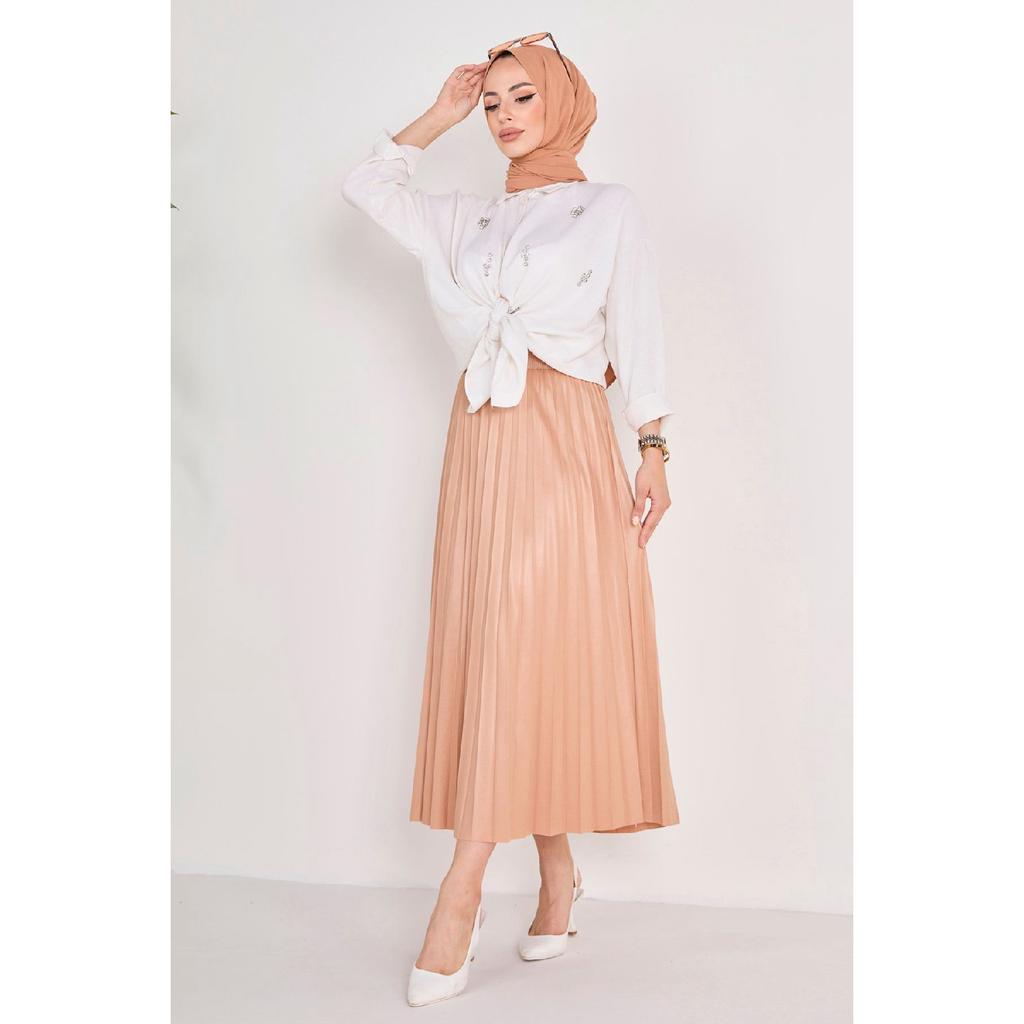 Fusta neagră plisată pentru femei, medie, simplă - 23036