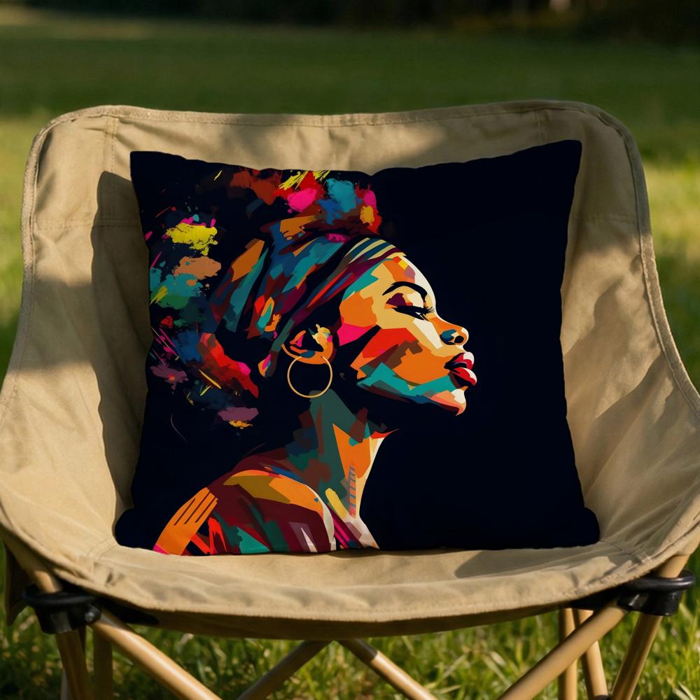 African American Woman Cushion Cover Soft Reversible  Durable Pillow Cover  MultiScene Use for Home  Car Daily Comfort