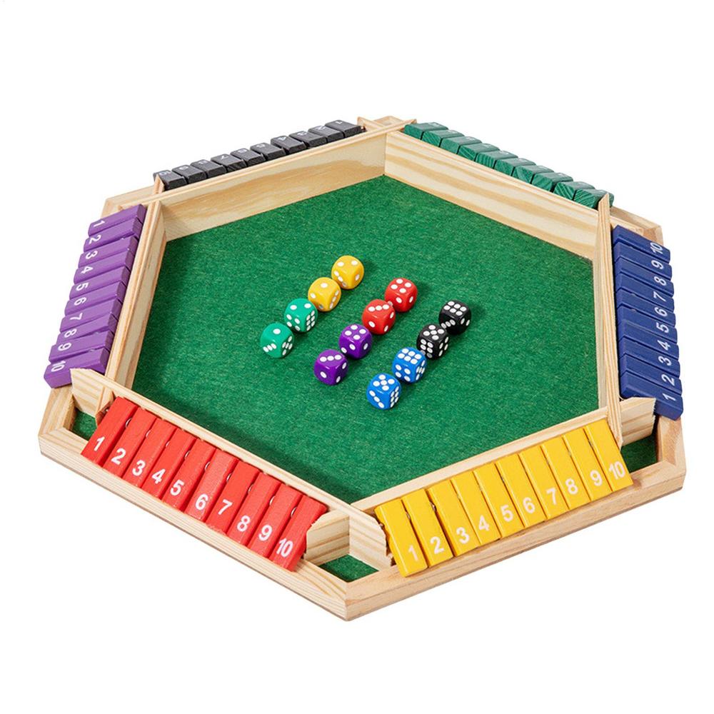 Shut The Box 6-sided Wood Tabletop Toy Board Entertainment Game for Outdoor Party Gathering School Travel Teens Adults Kids