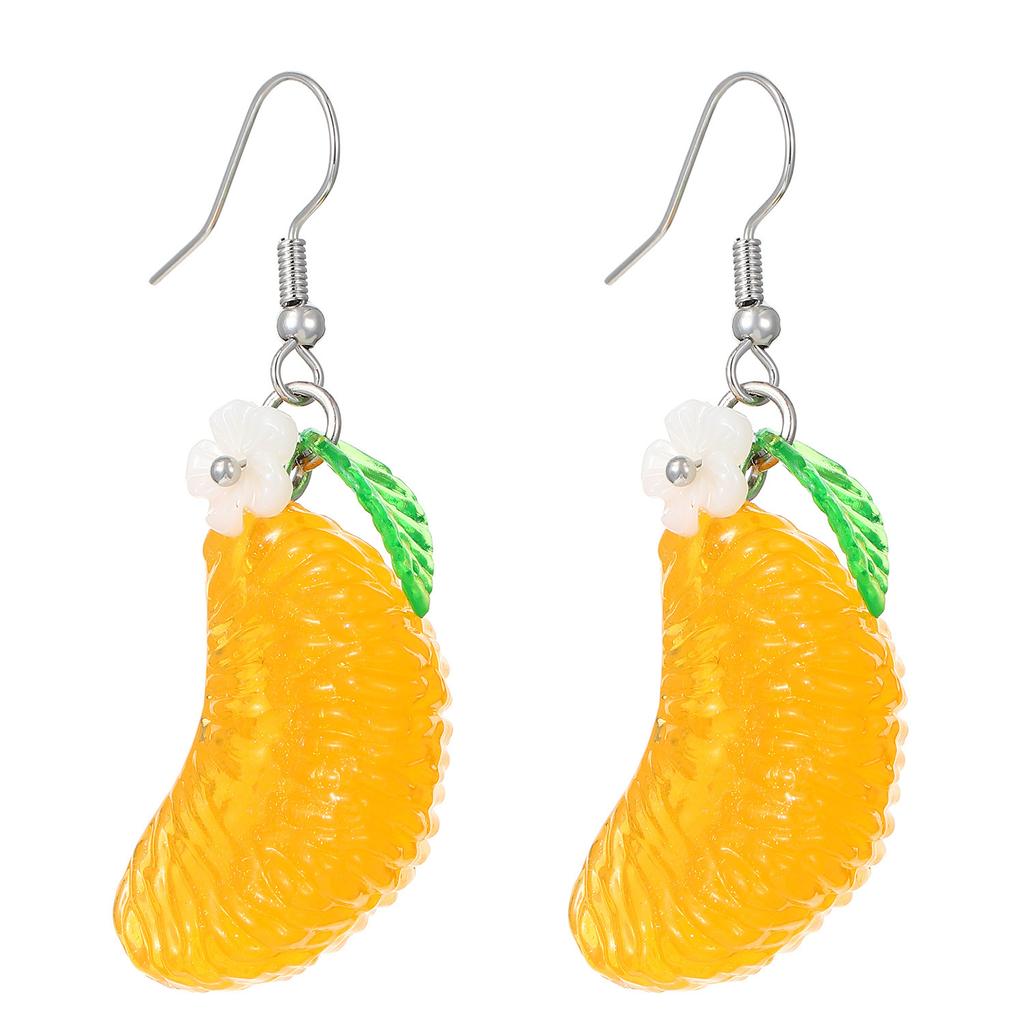 Handmade Cute Simulated Citrus Fruit Drop Earrings Green Leaf Pomelo Orange Design Cross-Border Fun Summer Niche Women Ear Ornaments