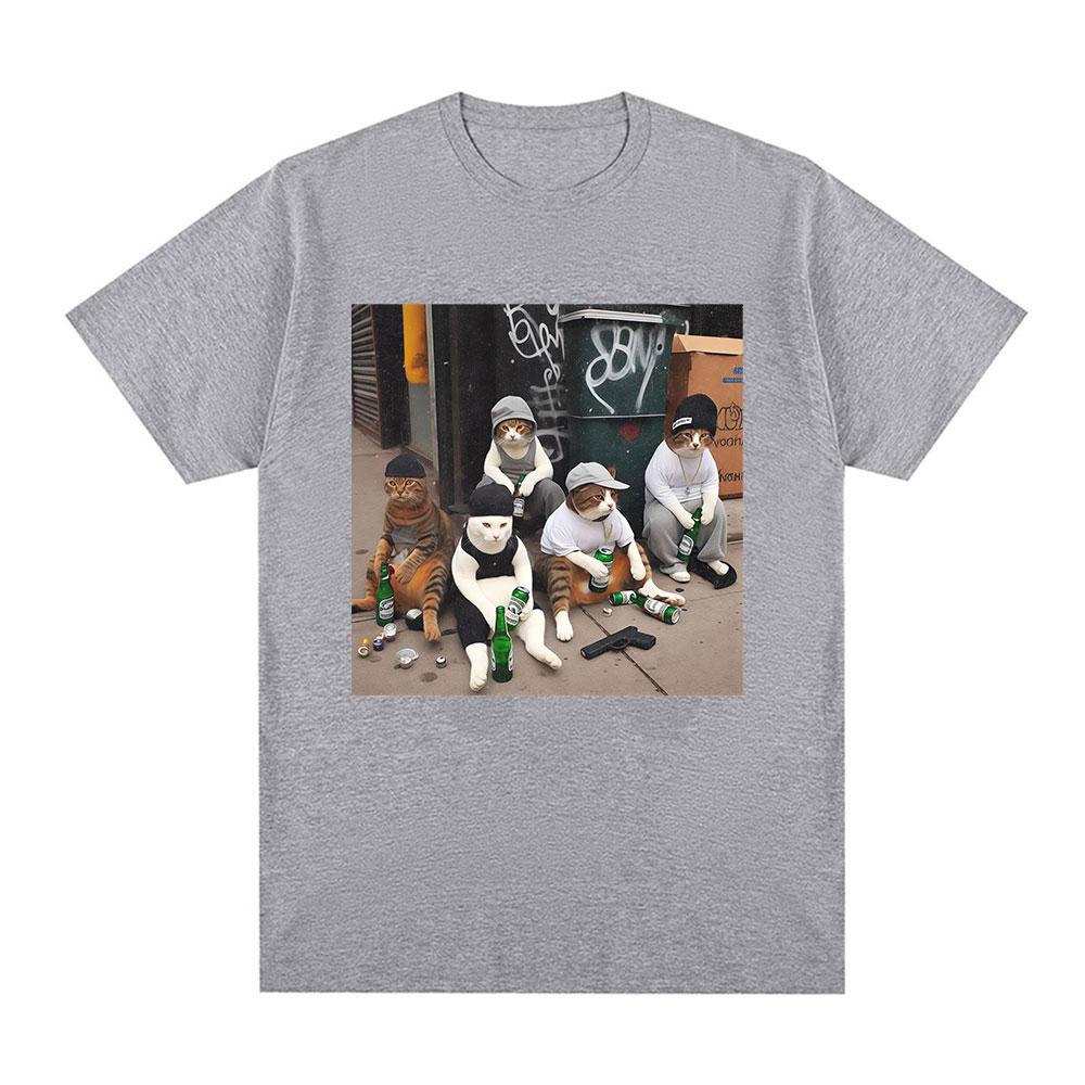 Funny Cat Gang Graphic Print T Shirts Men Women Fashion Vintage Short Sleeve T-shirt High Quality Cotton Summer Breathable Top