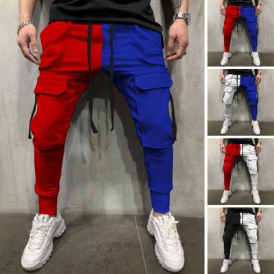 Men Cargo Pants Drawstring Elastic Waist Loose Multi Pockets Contrast Color Soft Breathable Ankle-banded Daily Sports Streetwear Hip Hop Long Trousers
