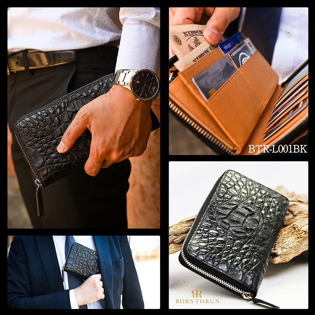 EVERSOUL Krokodilleder Lange Geldbörse mit Rundum-Reißverschluss, Unisex, Geschenk