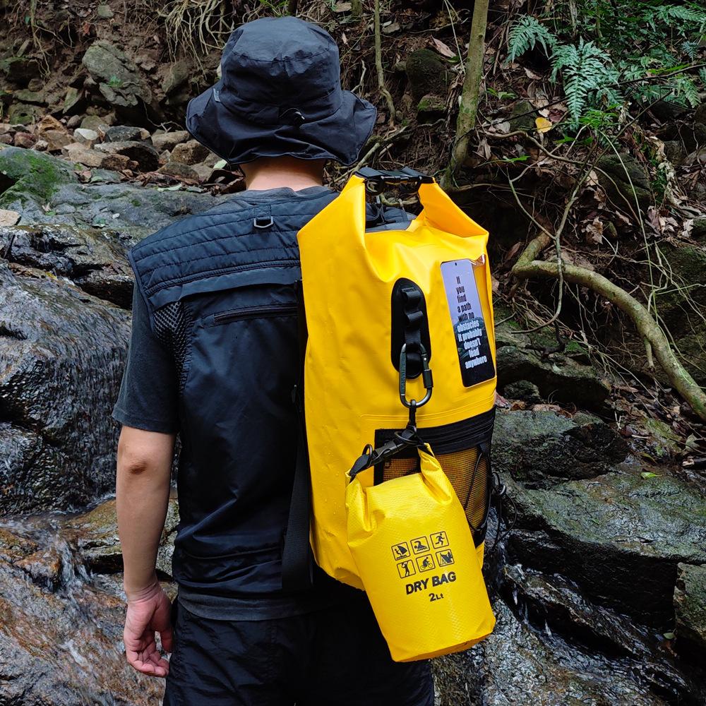 Multifunctional Pvc Waterproof Bucket Bag, Mesh Bag, Strap, Mountaineering Waterproof Backpack, Traceability, Camping Waterproof Bag
