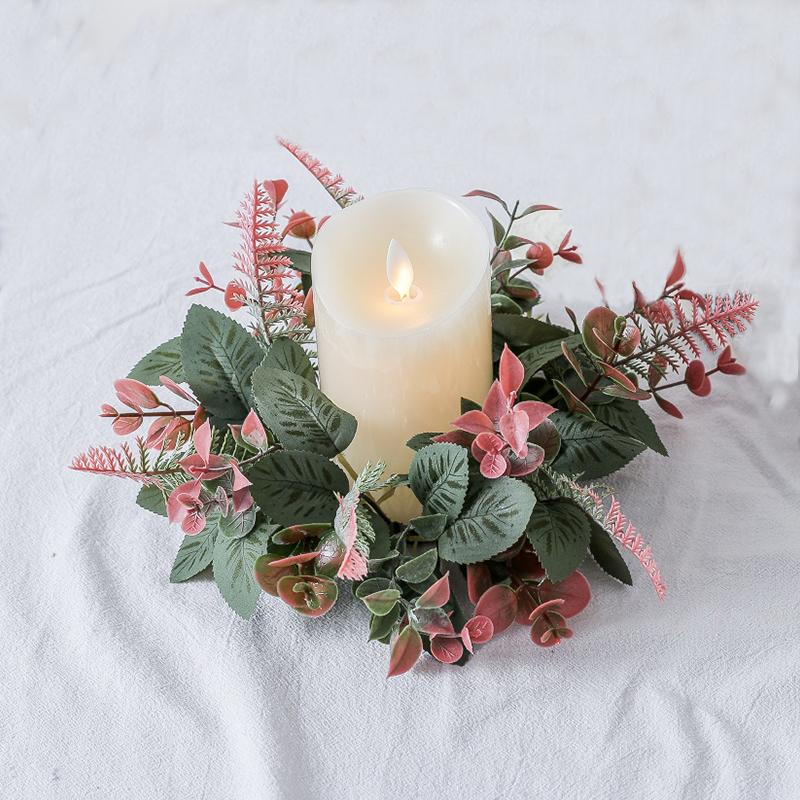 Christmas Candlestick Wreath Decoration Fake Flower Garland Candle Holder Wreath Wedding Party New Year Home Decor Xmas Ornament
