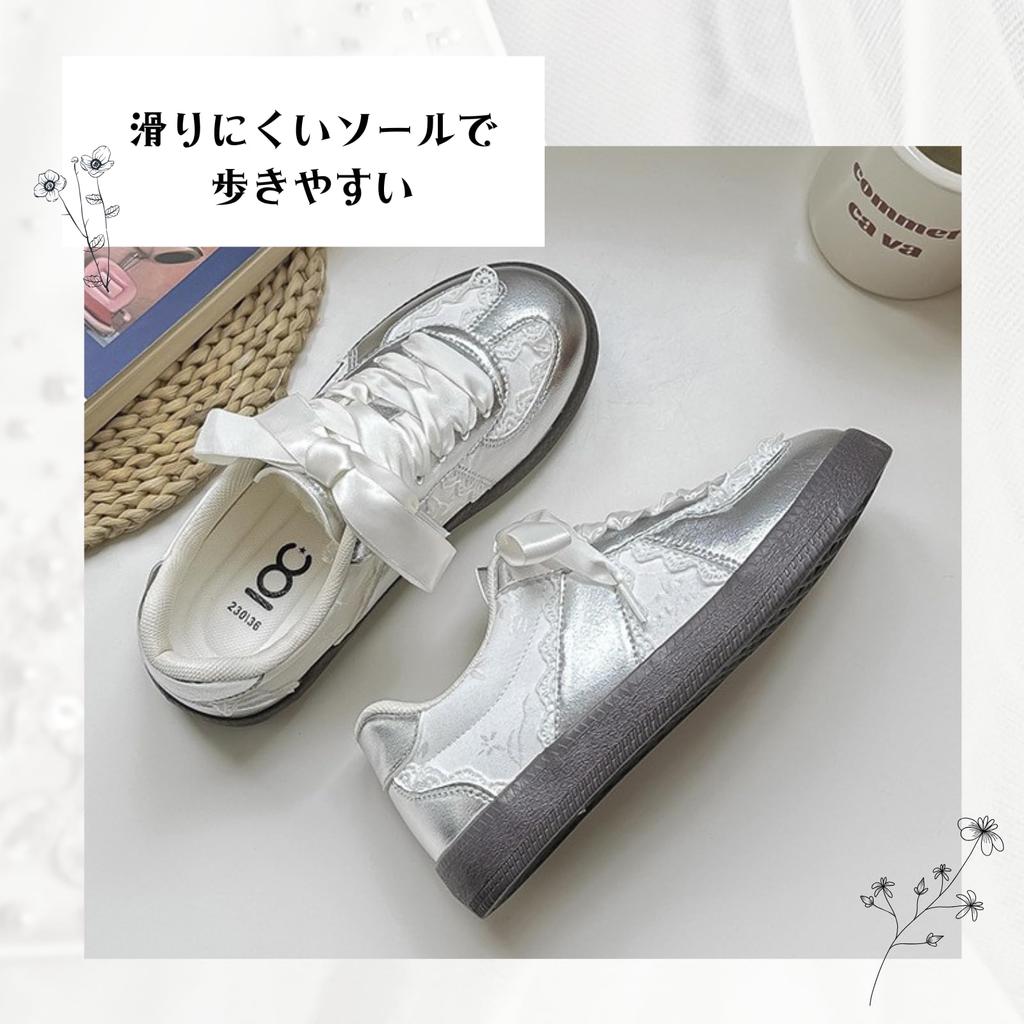 Maison de TAO Women's Lace Sneakers, Stylish Platform Ribbon Lace-Up Shoes, Cute Casual Shoes, Comfortable to Walk in, Non-Slip (Pink, Size 24.5 cm)