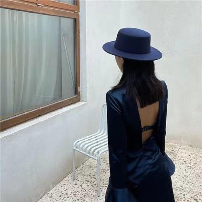 Autumn and Winter British Woolen Hat Men's Fashion Trendy Casual Versatile Stage Hat Men's Performance Flat Top Hat Women