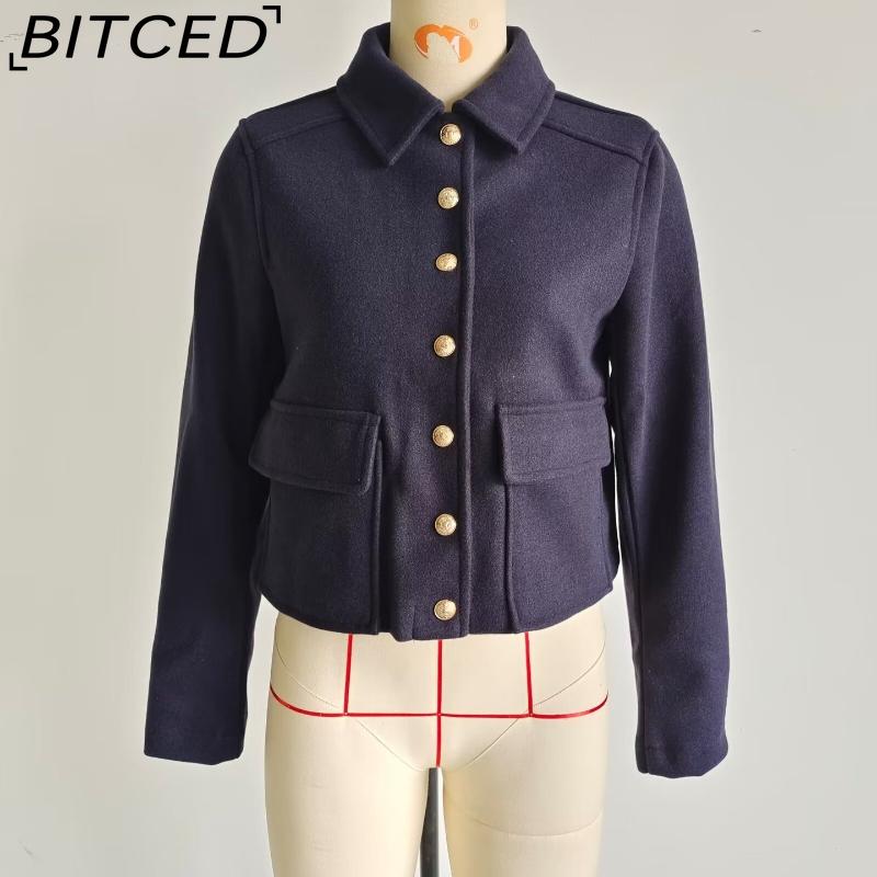 

BITCED Женская весенне-осенняя куртка на одной пуговице с воротником и карманами L тёмно-синий