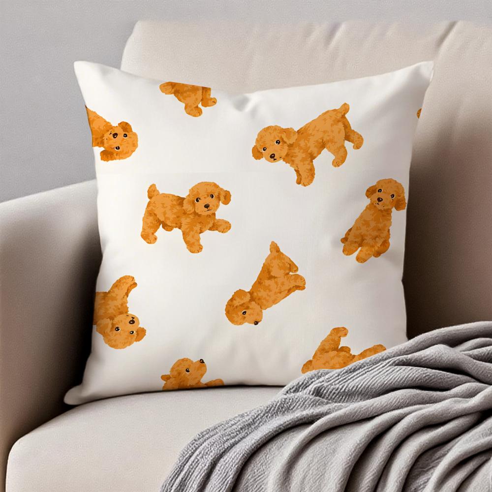 Cuteand Lovely Toy Poodle Dog Animals  Cushion Cover Pillowcase Antidustmite Invisible Zipper Short Plush Sofa Cushion