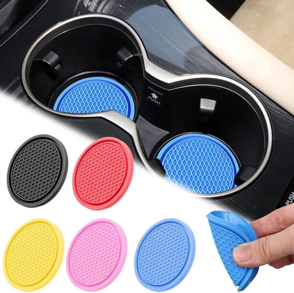 2pcs Black Car Coasters Pvc Travel Auto Cup Holder Drink Interior Pad Slip Honeycomb