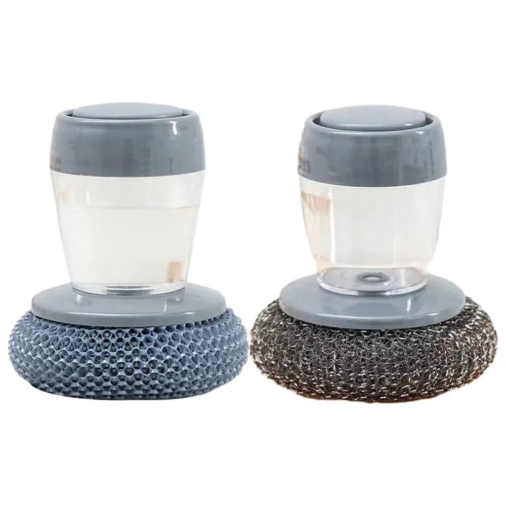 Brushing Pot Tool Press Type Automatic Liquid Adding And Washing Pot Brush Kitchen And Household Stove Cleaning Brush Steel Wire Ball