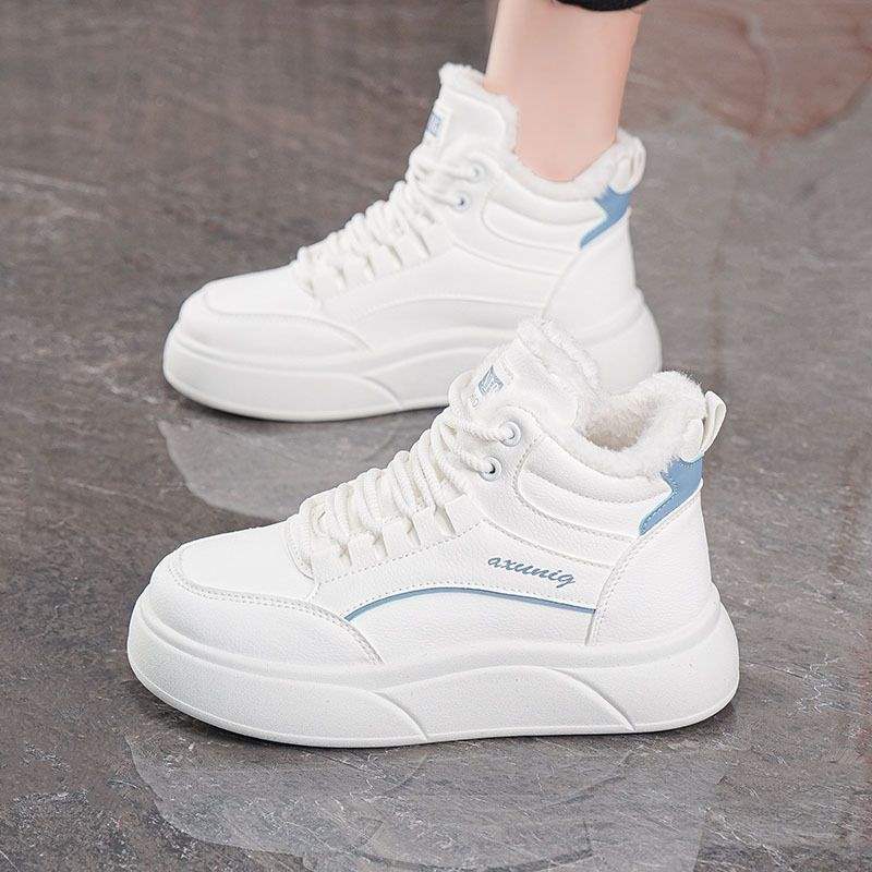 

Зимние бархатные высокие кеды для женщин, корейская версия универсальных спортивных кроссовок на платформе, повседневные утепленные хлопковые ботинки, боа 40