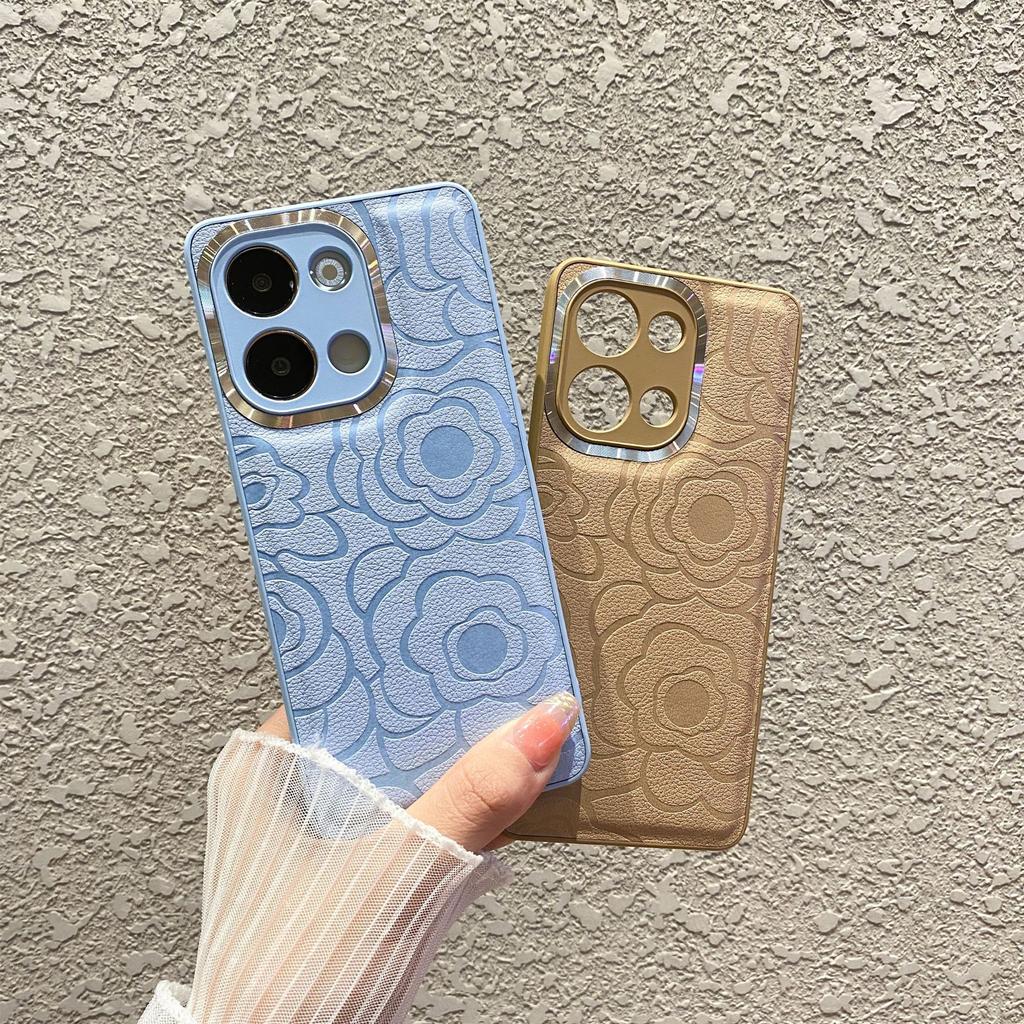 OPPOReno13pro Mobile Phone Case Camellia Flowers Suitable for FindX8U Metal Ring Leather Pattern Reno12 Protective Case