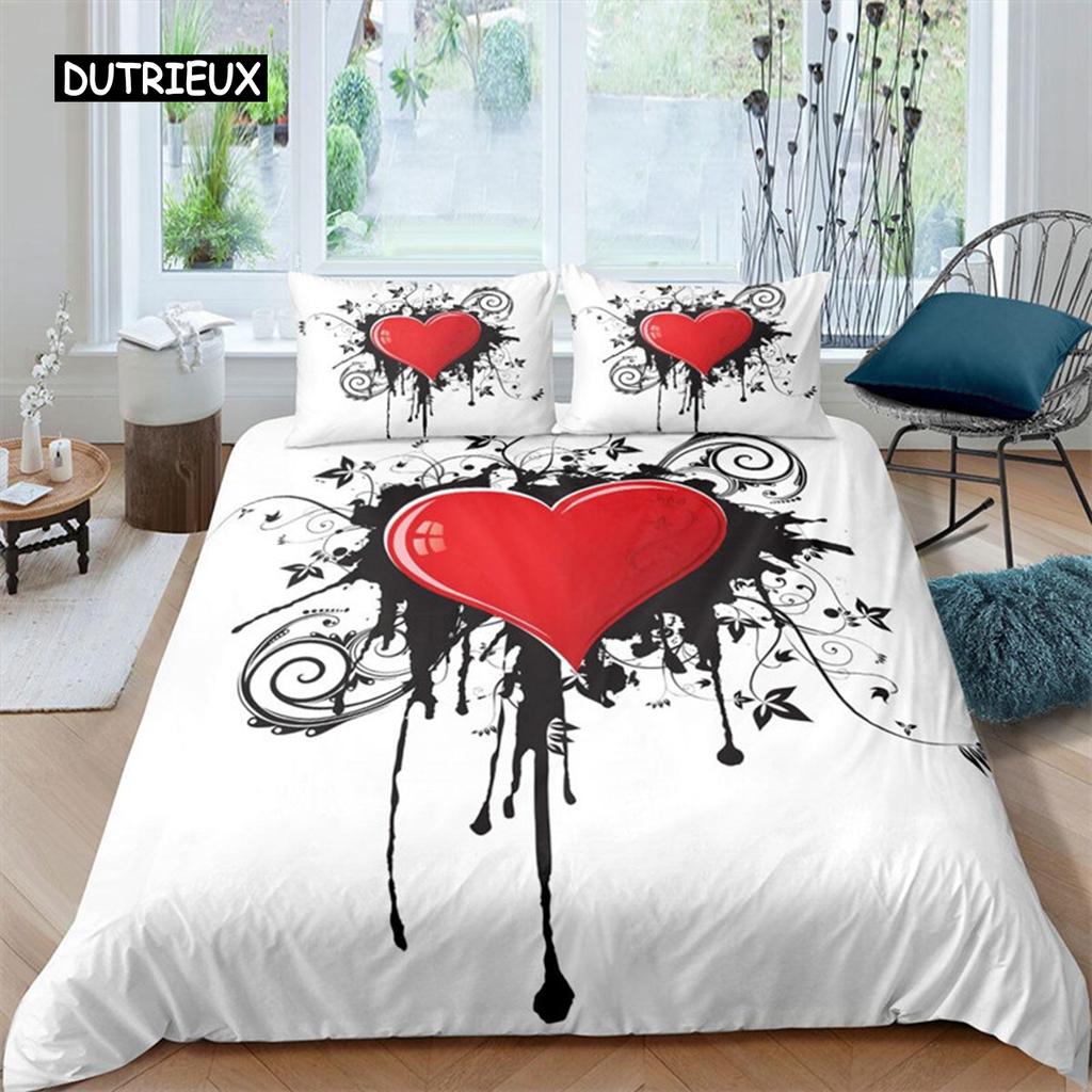 Romantische Liebesherz Bettbezug Valentinstag Bettwäscheset Mikrofaser 3D-Druck Steppdeckenbezug King Queen Für Jungen Mädchen Teenager Deko
