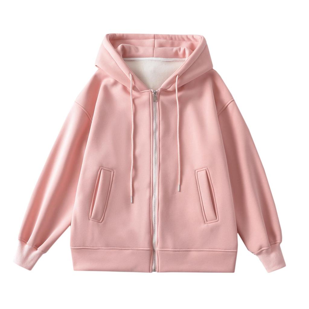 Women's Velvet Hooded Zip-Up Sweatshirt, 2023 New Oversized Slim-Fit Long-Sleeve Cardigan