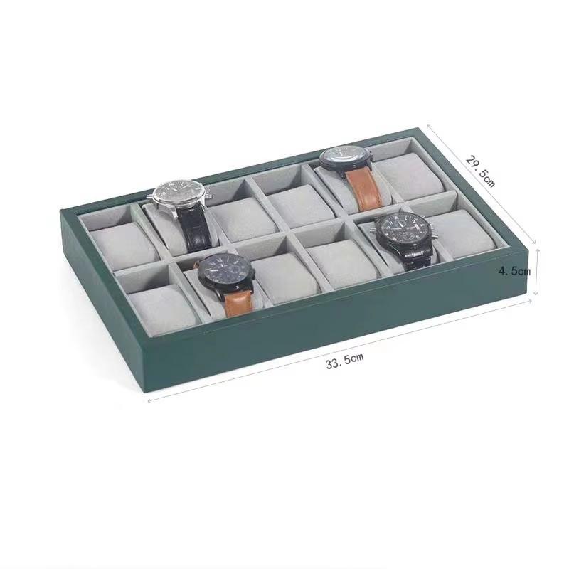 Gray Pu Leather Watch Display Tray With Large Capacity 6/12/24 Grid Watch Display Tray For Men And Women's Jewelry Storage