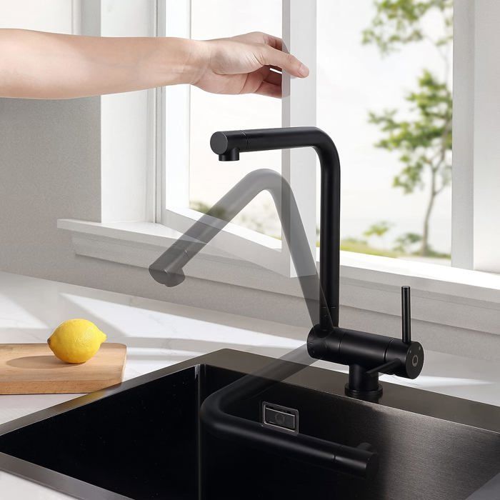 CECIPA Robinet de cuisine Noir Robinet rotatif à 360° Mitigeur de cuisine sous la fenêtre