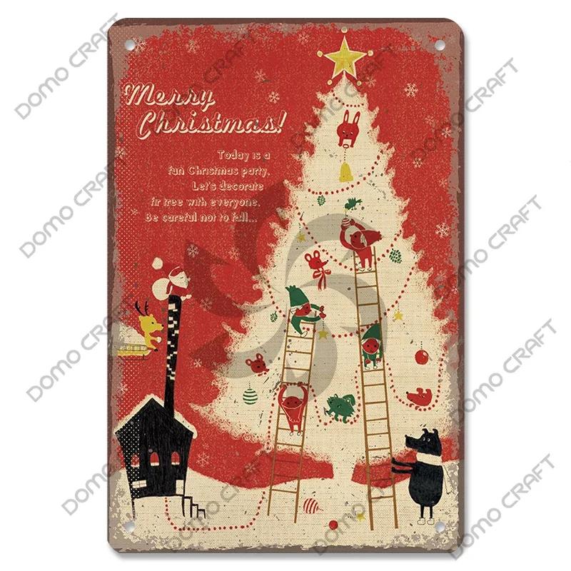 Merry Christmas Poster Vintage Metal Tin Signs Cakes Music Box Christmas Tree Metal Plaque Bakery Candy Shop Home Wall Decor