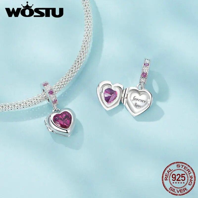 WOSTU 925 Sterling Silver Openable Heart-shaped Balloon Charms Forever Love Pendant Fit Original Bracelet for Valentine's Gift
