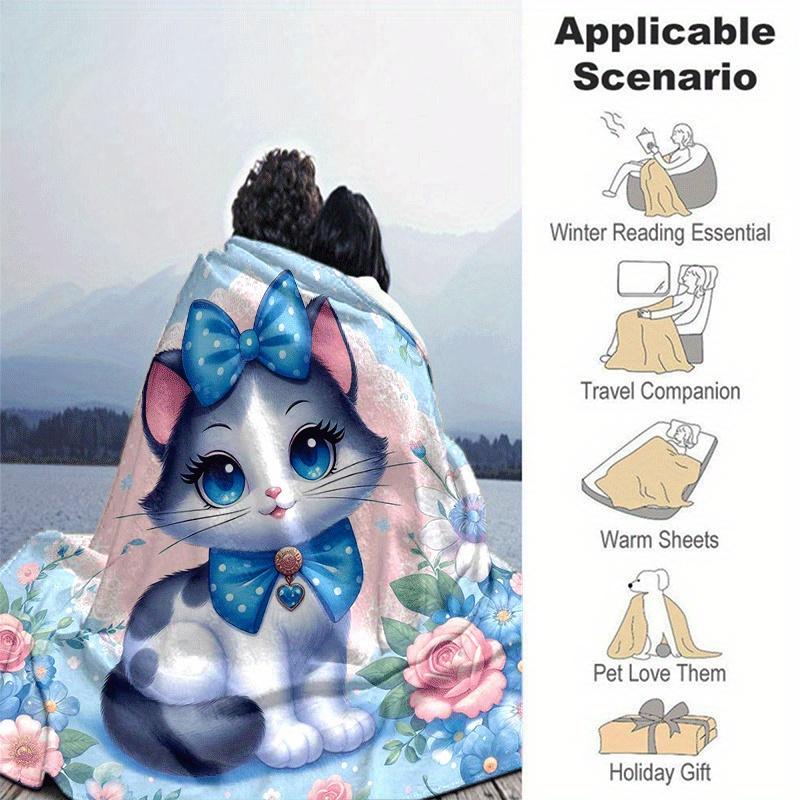 1 Stück Leichte Flanelldecke mit Katzenmuster, Bequeme und Warme Decke, für Camping Sofa Bett und Couch Büro, Geschenk
