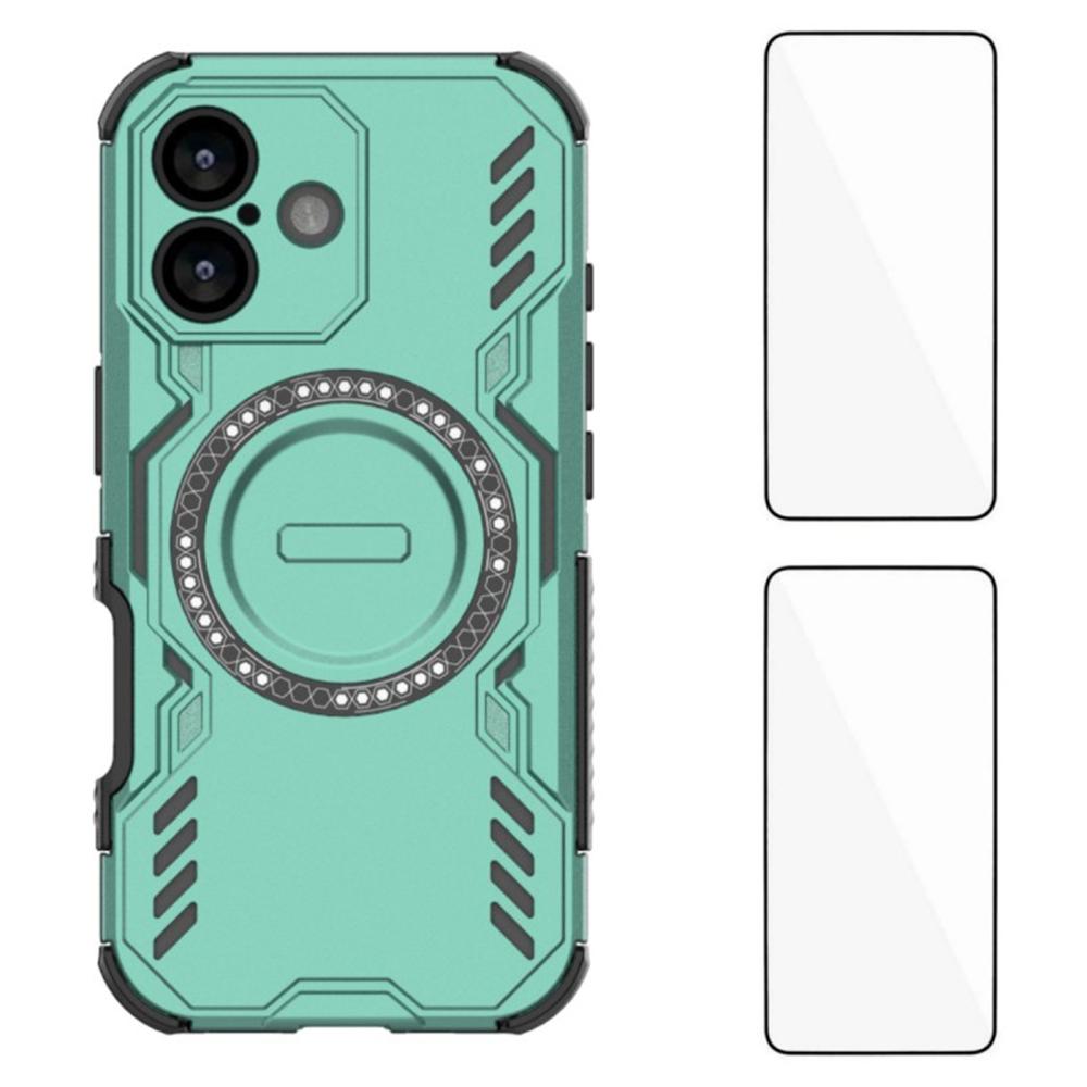 WANLONFENG DJ Series For iPhone 17 Magnetic Case PC TPU Phone Cover with 2Pcs Tempered Glass Film