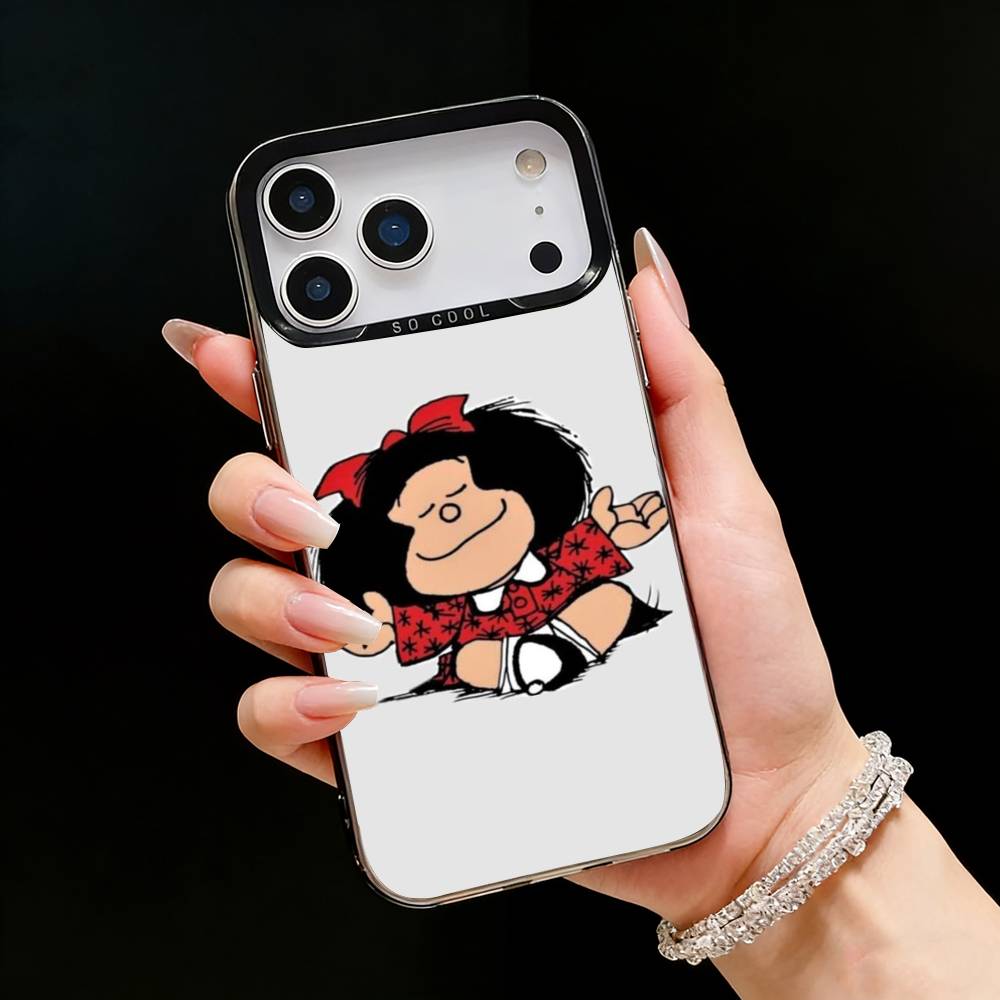 Cartoon M-Mafalda Niedliche Handyhülle Für iPhone17, 16,15,14,13,12 Pro Max Schwarzes Candy Matt Stoßfeste Hülle