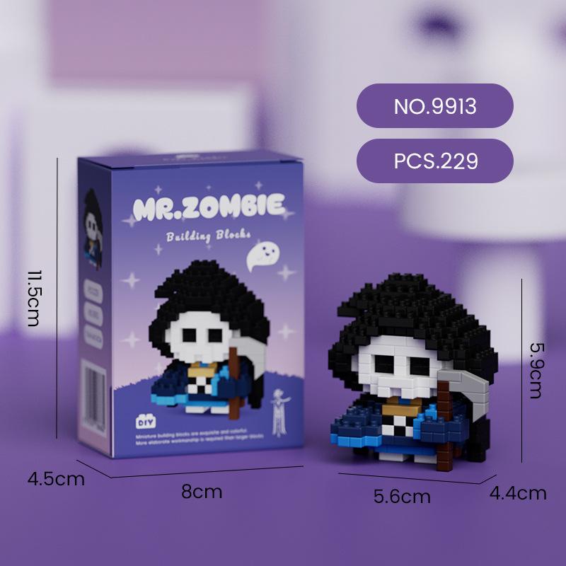 Zombie Mikro-Bausteine Halloween Katze Panda Kürbis Zusammengebautes Puzzle Modell Mini Ziegel Figur Spielzeug für Kinder Geschenke