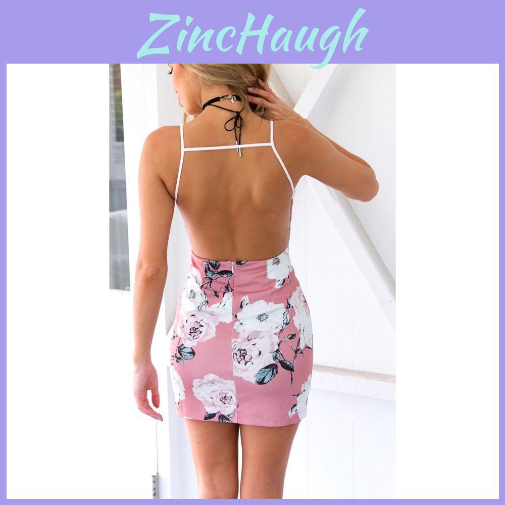 Elegant Women Sleeveless Floral Print Backless Dress For Summer Evening Parties