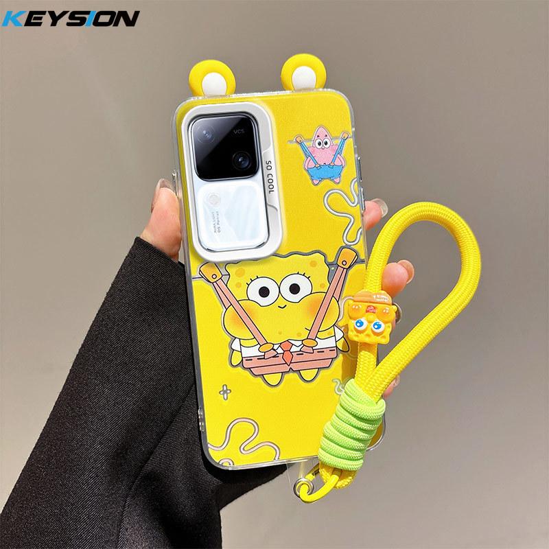 KEYSION Cute Ear Cartoon Case for VIVO V30 Pro 5G V30 with Lanyard Soft Silicone+PC Shockproof Phone Back Cover for VIVO V30 Pro