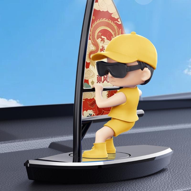 Sailing Boat Car Dashboard Decoration with Detailed Base, Sail and Character Figure, Plus Scent Insert for Cabin Accent