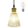 Pendant Scandinavian Retro with LED E26 for Ceiling Striped LED Interior Lighting Glass Dining Living Cafe Ceiling Warm White LED Bulb Light, Glass,