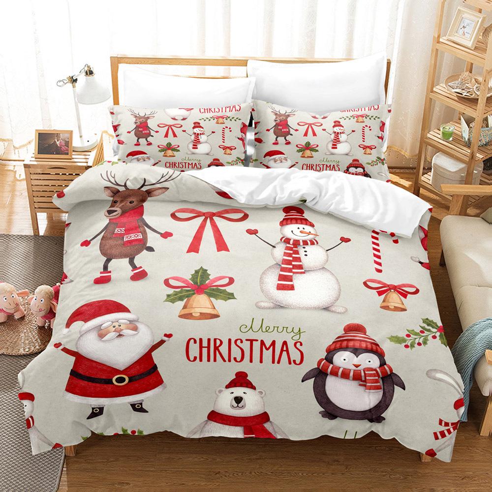 Christmas-Themed 3D Digital Printing Three-Piece Bedding Kit, Snowman Series