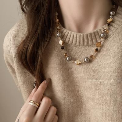 Brown Choker Necklace Handmade Jewelry Gift Trendy Beaded Chain Necklace  For Women