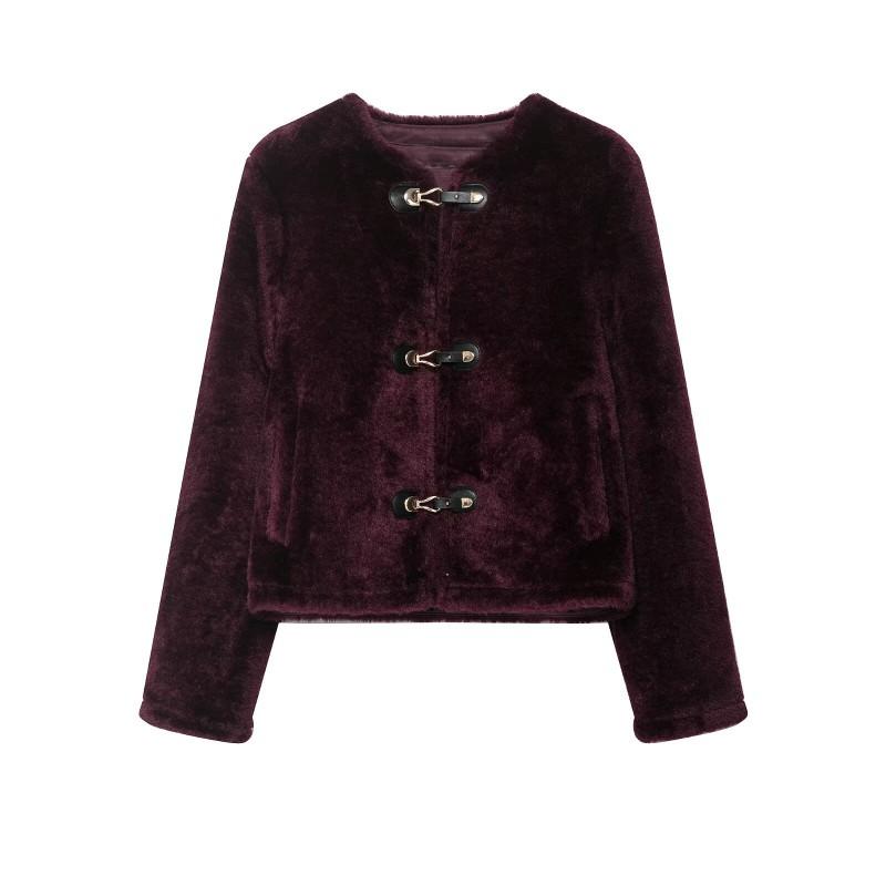 Womens Fall Double-Sided Jacket With Knot Button Street Style Solid Color Outerwear