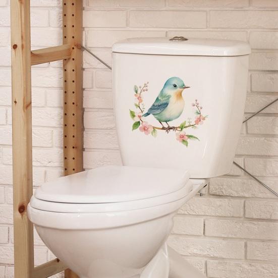 Bird Flower Toilet Sticker Removable Self-adhesive Waterproof PVC Living Room Wall Art Bathroom Toilet Lid Decoration Decal
