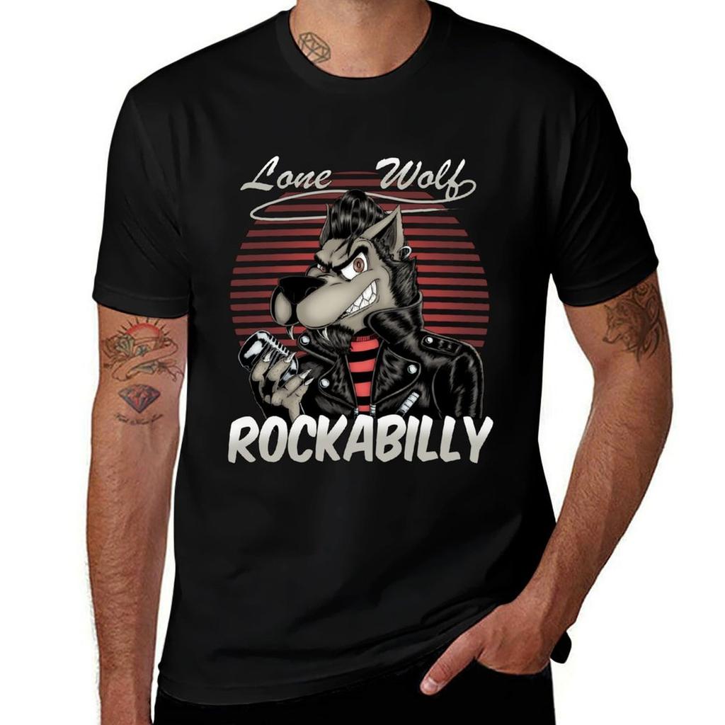 Lone Wolf Rockabilly Tshirt Casual Daily Wear Short Sleeve Top