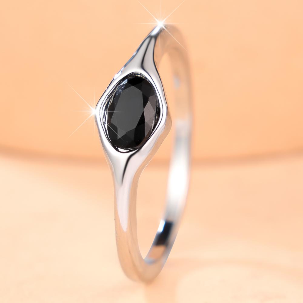 Delicate Silver Color Oval Zircon Slim Band Ring Three Colors Available for Women Daily Wear and Party