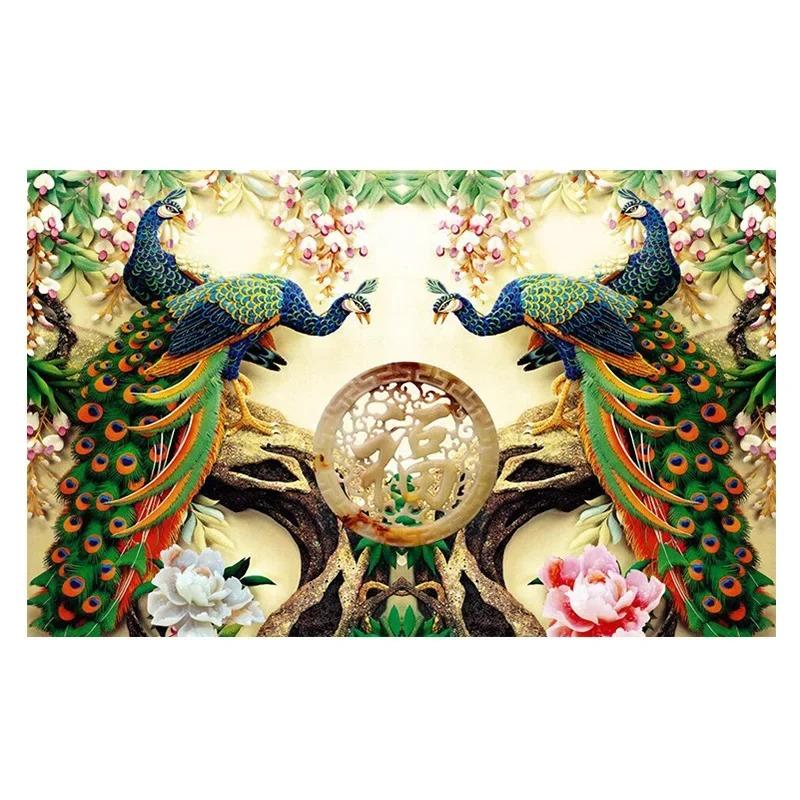 Chinese Style Classic Peacock Green Branches 3D Nature Wallpaper Living Room Backdrop Wall Home Decor Non-Woven Mural Wall Paper