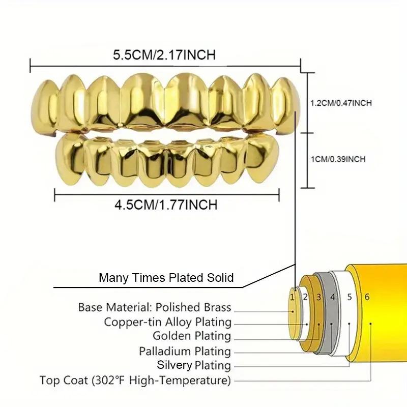 18K Gold Electroplated Hip-Hop Grillz: Upper & Lower 8 Teeth, European & American Style