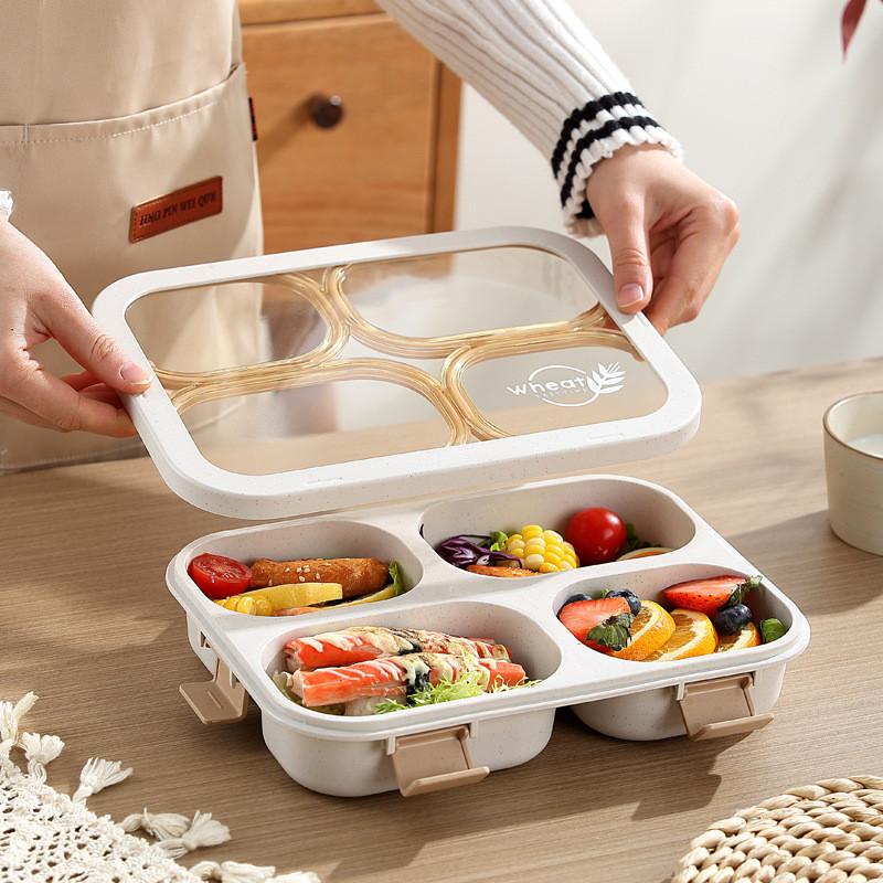 Wheat Straw Bento Box With Three Compartments For School And Office Lunches Nonmicrowave Safe